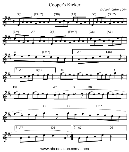 Cooper's Kicker - staff notation