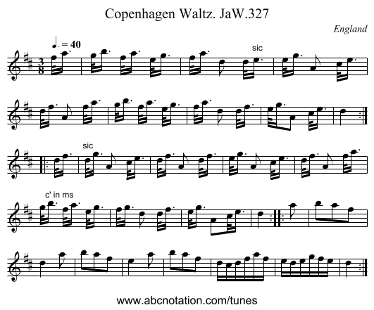 Copenhagen Waltz. JaW.327 - staff notation