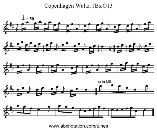 Copenhagen Waltz. JBs.O13 - staff notation