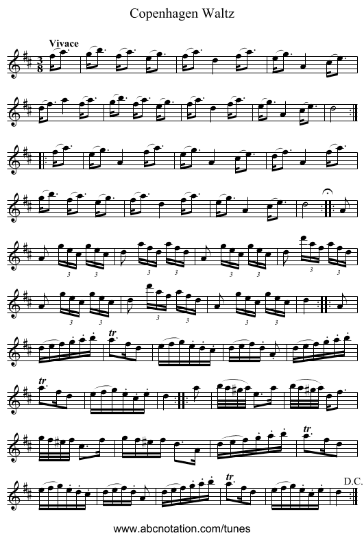 Copenhagen Waltz - staff notation
