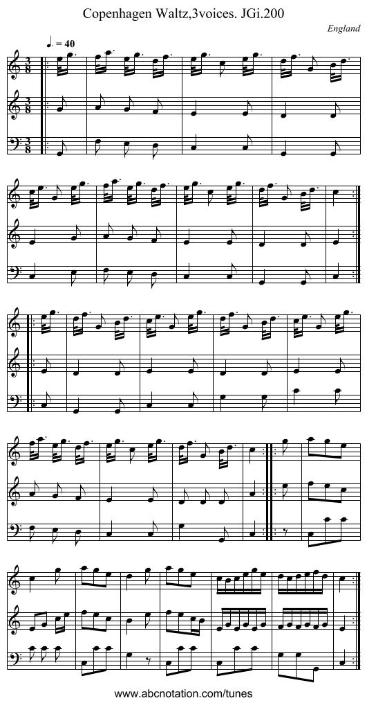 Copenhagen Waltz,3voices. JGi.200 - staff notation