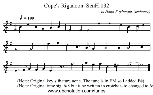 Cope's Rigadoon. SenH.032 - staff notation