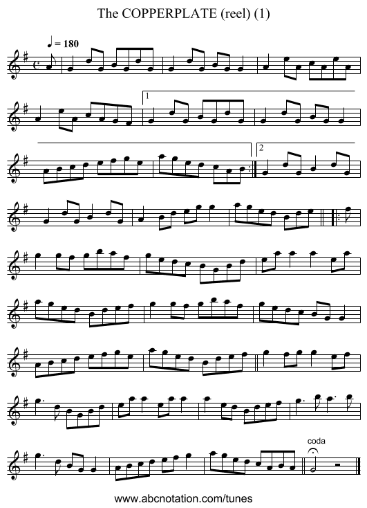 COPPERPLATE (reel) (1), The - staff notation