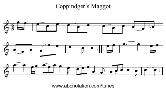 Coppindger’s Maggot - staff notation