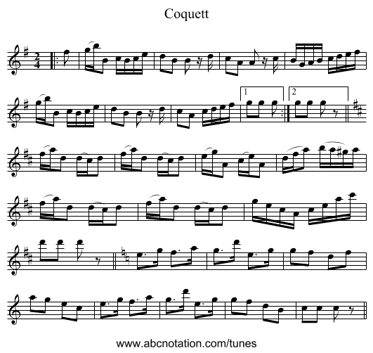 Coquett - staff notation