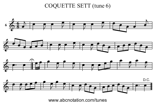 COQUETTE SETT (tune 6) - staff notation