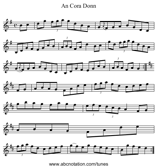 Cora Donn, An - staff notation