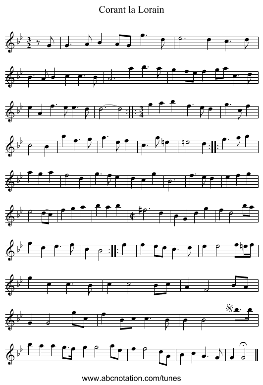 Corant la Lorain - staff notation