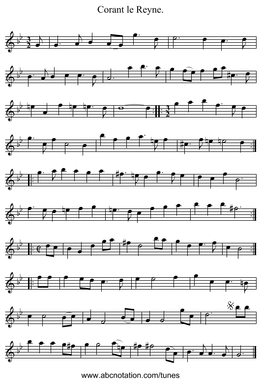 Corant le Reyne. - staff notation