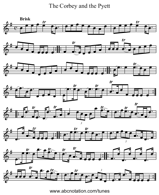 Corbey and the Pyett, The - staff notation