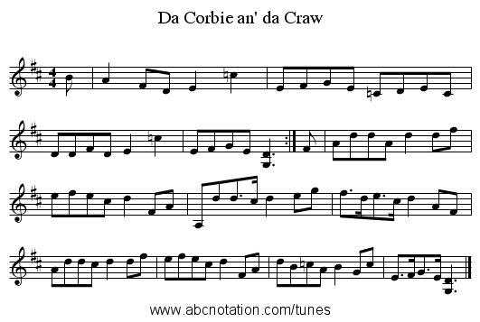 Corbie an' da Craw, Da - staff notation