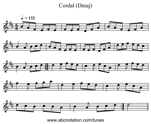 Cordal (Dmaj) - staff notation