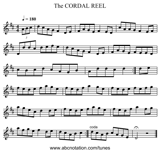 CORDAL REEL, The - staff notation