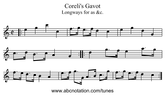 Coreli's Gavot - staff notation