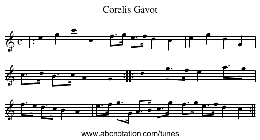 Corelis Gavot - staff notation
