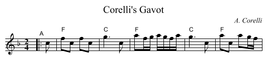 Corelli's Gavot - staff notation