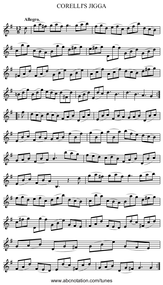 CORELLI'S JIGGA - staff notation