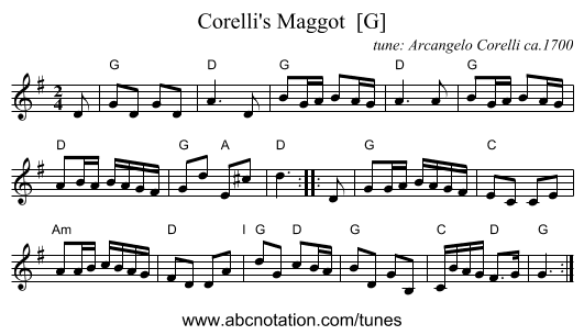 Corelli's Maggot  [G] - staff notation