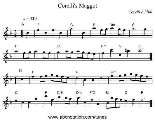 Corelli's Maggot - staff notation