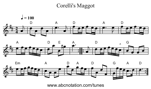 Corelli's Maggot - staff notation