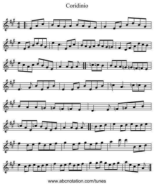 Coridinio - staff notation