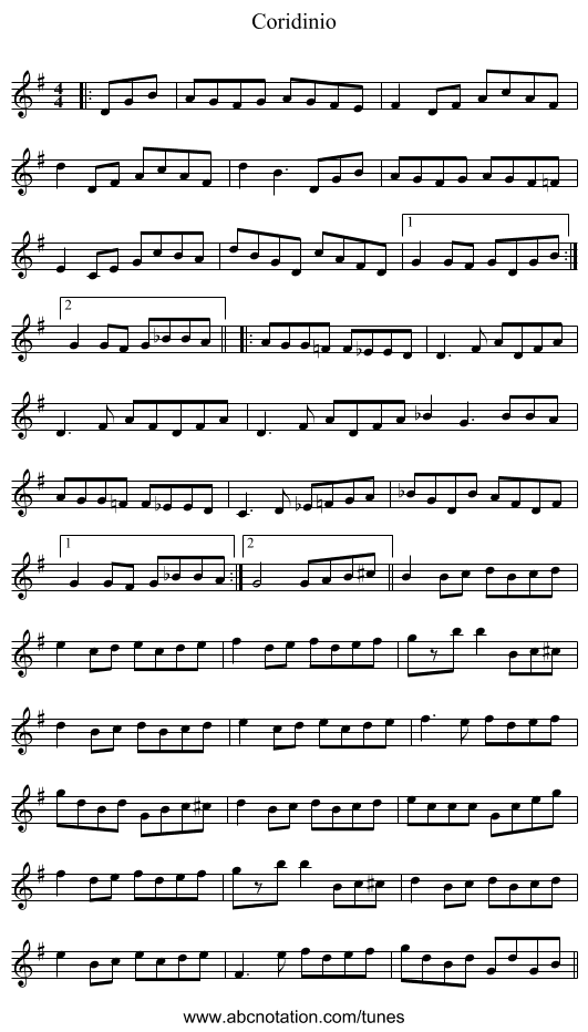 Coridinio - staff notation