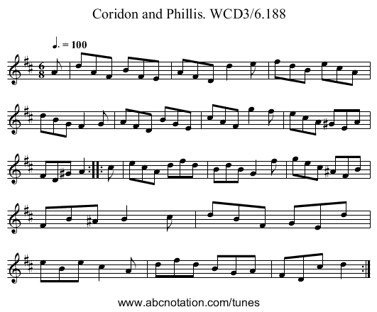 Coridon and Phillis. WCD3/6.188 - staff notation