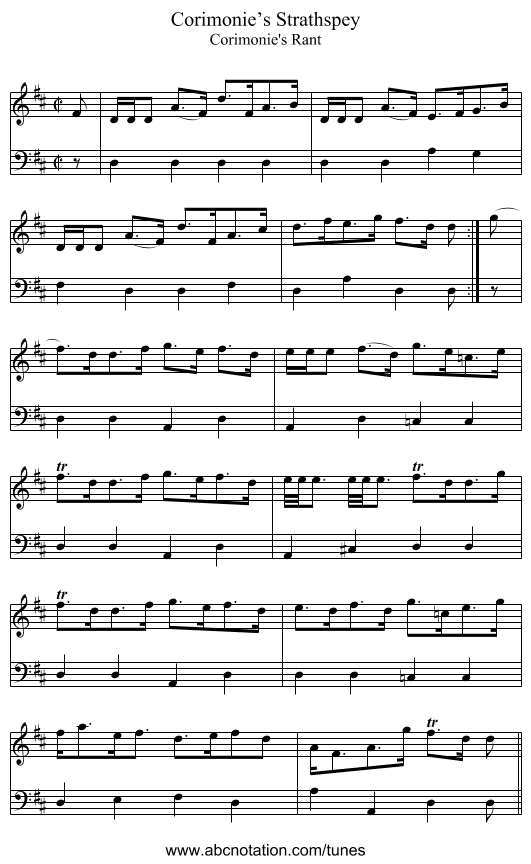 Corimonie’s Strathspey - staff notation