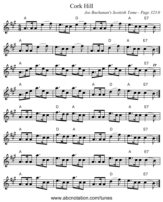 Cork Hill - staff notation