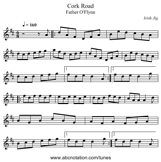 Cork Road - staff notation