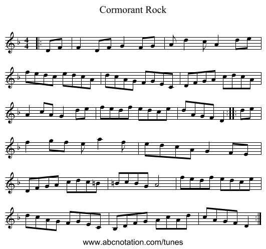 Cormorant Rock - staff notation