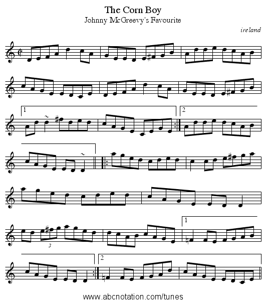 Corn Boy, The - staff notation