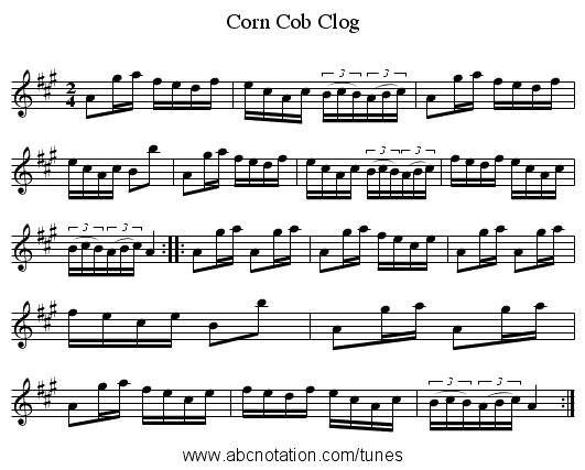 Corn Cob Clog - staff notation