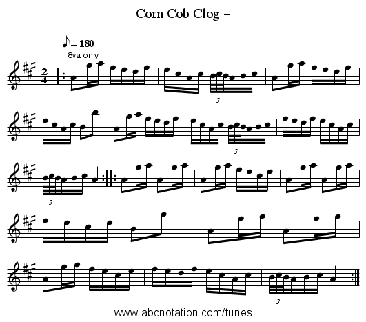 Corn Cob Clog + - staff notation