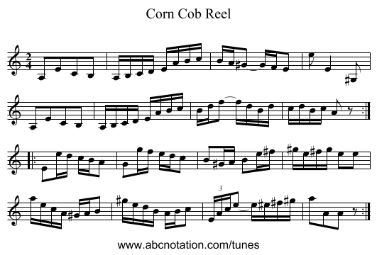 Corn Cob Reel - staff notation