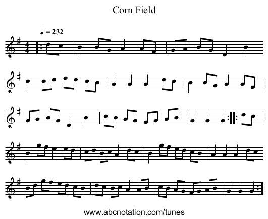 Corn Field - staff notation