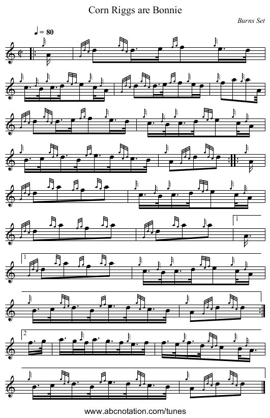 Corn Riggs are Bonnie - staff notation