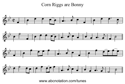 Corn Riggs are Bonny - staff notation