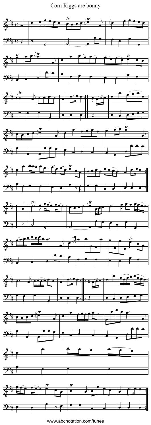 Corn Riggs are bonny - staff notation