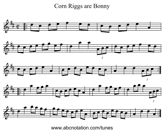 Corn Riggs are Bonny - staff notation