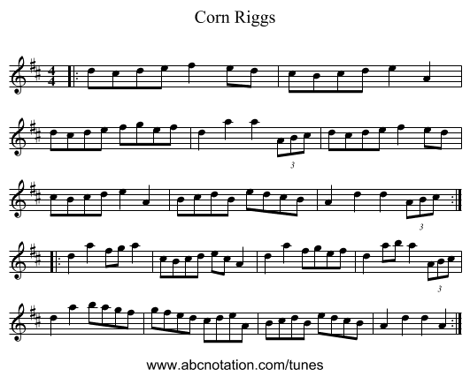 Corn Riggs - staff notation