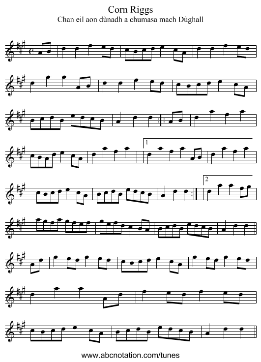 Corn Riggs - staff notation