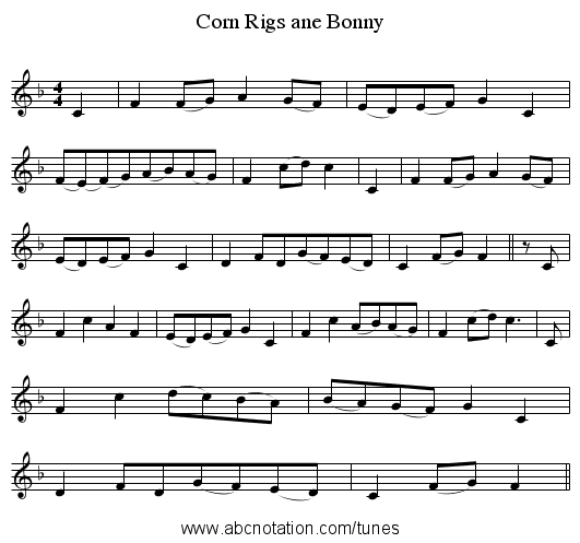 Corn Rigs ane Bonny - staff notation