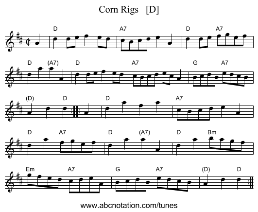 Corn Rigs   [D] - staff notation