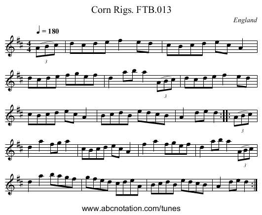 Corn Rigs. FTB.013 - staff notation