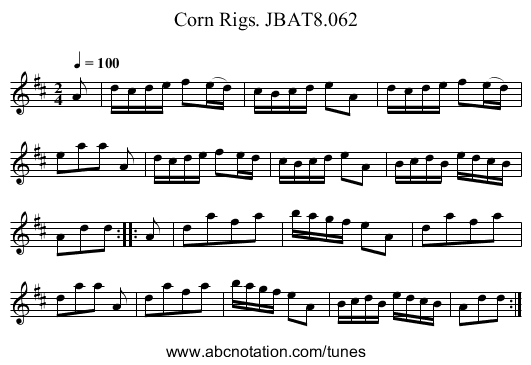 Corn Rigs. JBAT8.062 - staff notation