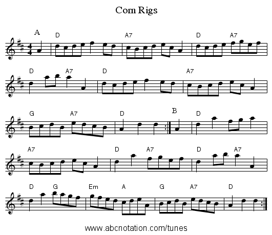 Corn Rigs - staff notation
