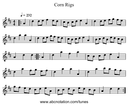 Corn Rigs - staff notation