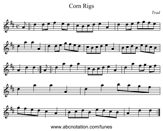 Corn Rigs - staff notation