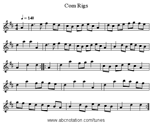 Corn Rigs - staff notation